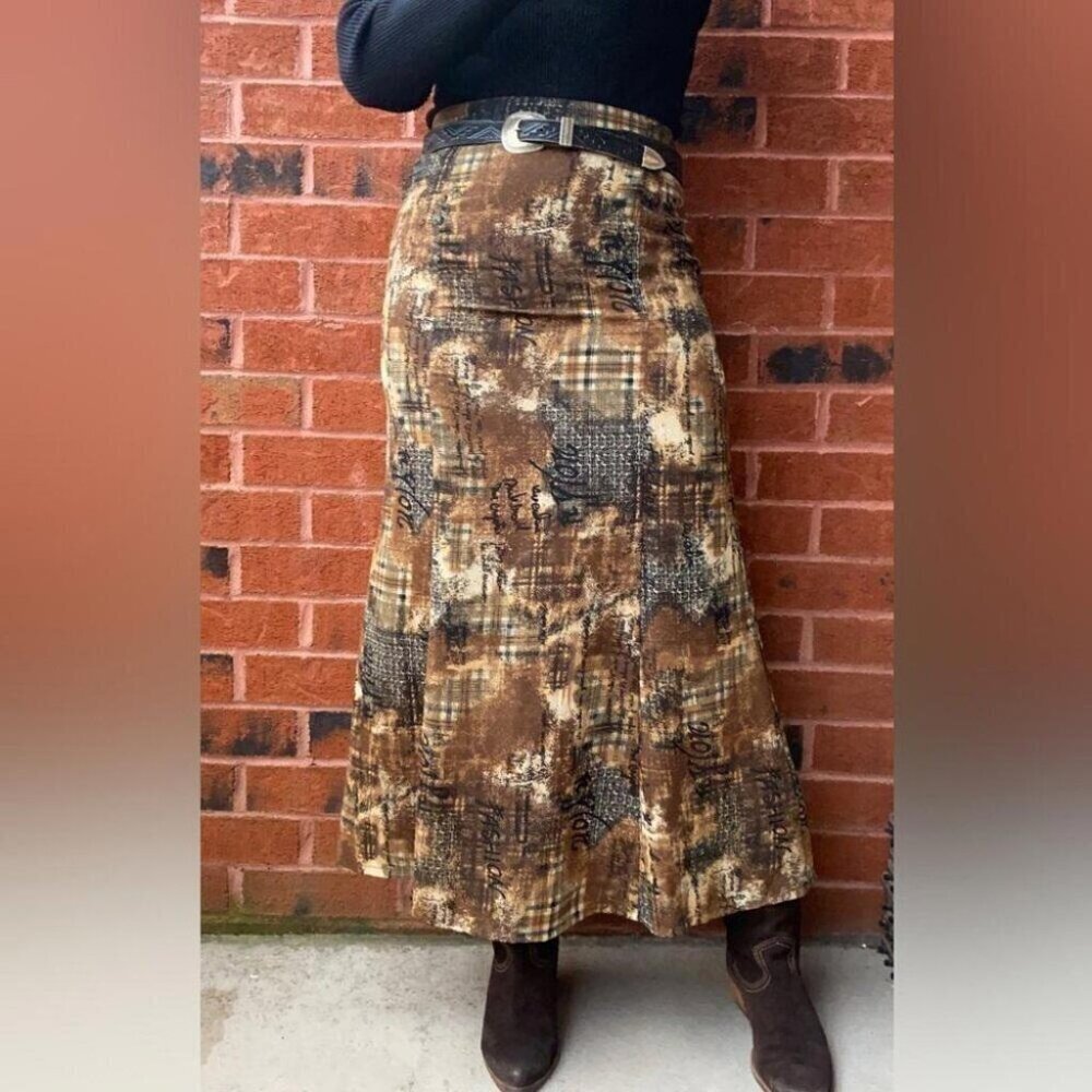 Whimsigoth Midi Skirt 90s Abstract Script Print Moody Eclectic - Picture 2 of 13